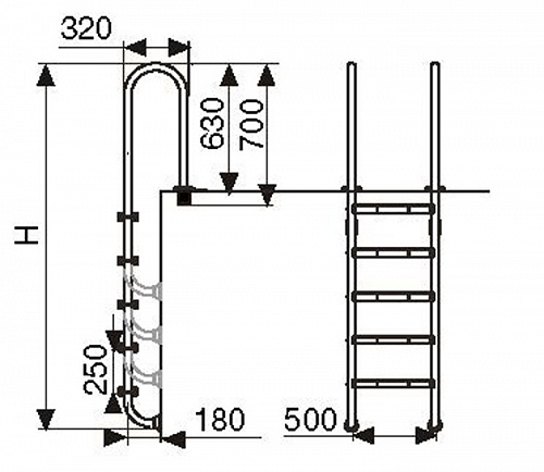 картинка Лестница M204, 4 ступ. с накладкой люкс, нерж. AISI-304 (узкий борт)