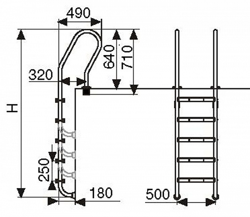 картинка Лестница F202, 2 ступ. с накладкой люкс, нерж. AISI-304 (узкий борт)